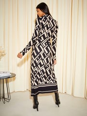 Friends Like These Black/White Long Sleeve Jersey Wrap Midi Dress - Image 4 of 4