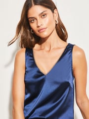 Lipsy Navy Blue V Neck Satin Trim Vest - Image 4 of 4