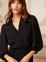 Love & Roses Black 3/4 Sleeve Dobby Lace Trim Midi Dress - Image 2 of 4