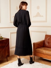 Love & Roses Black 3/4 Sleeve Dobby Lace Trim Midi Dress - Image 3 of 4