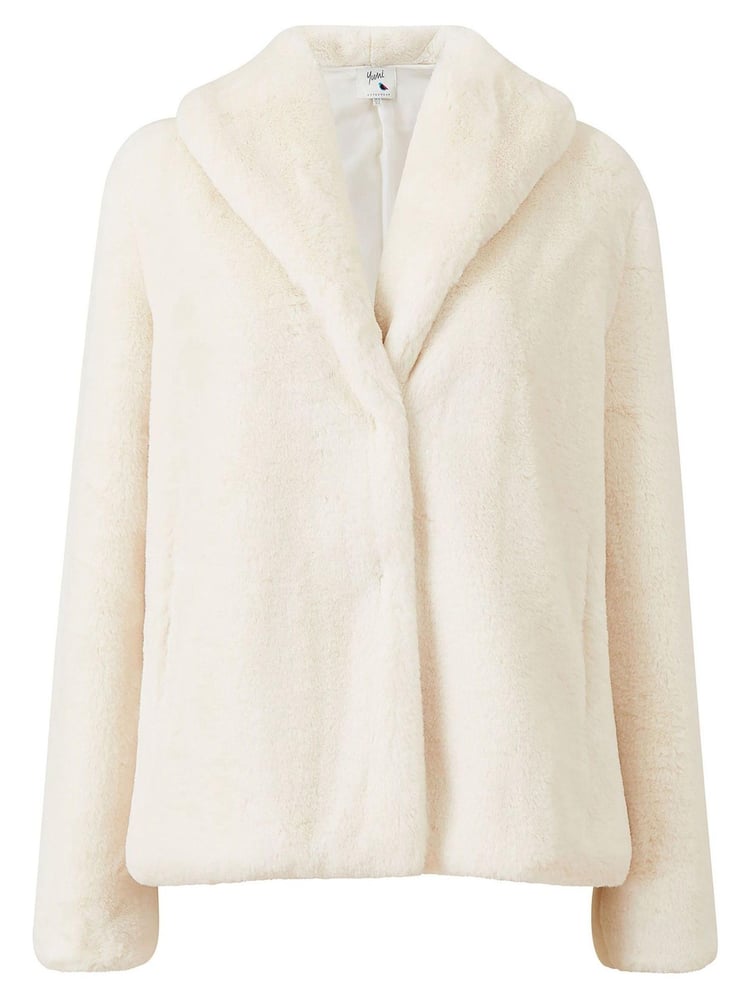 Yumi White Short Wrap Faux Fur Coat - Image 4 of 4
