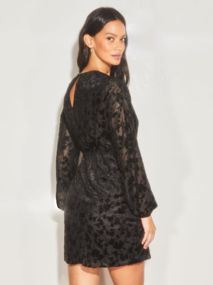 Lipsy Black Long Sleeve Ruched Tie Side Mini Dress - Image 2 of 4
