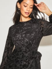 Lipsy Black Long Sleeve Ruched Tie Side Mini Dress - Image 4 of 4