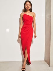 Lipsy Red Petite One Shoulder Chain Strap Split Detail Maxi Dress - Image 1 of 1