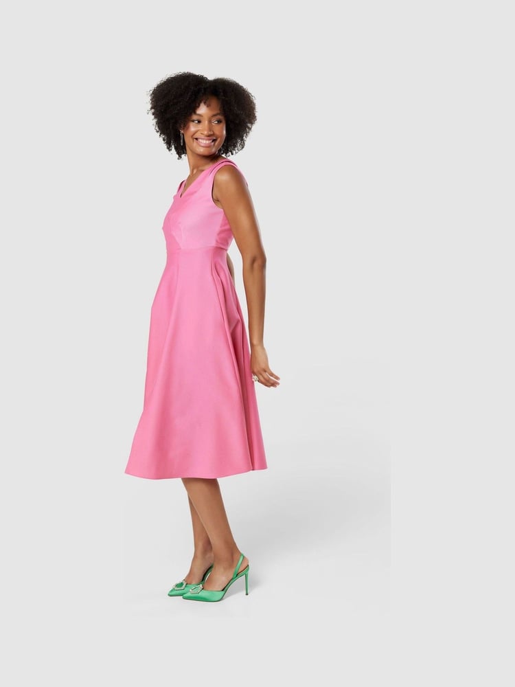 Closet Pink V Neck Full Skirt Dress - Image 1 of 5