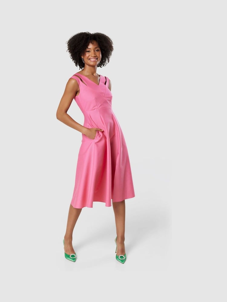 Closet Pink V Neck Full Skirt Dress - Image 2 of 5
