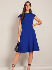 Friends Like These Cobalt Blue Fit and Flare Cap Sleeve Tailored Dress - Image 3 of 4