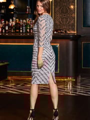 Sosandar Grey V Neck Sequin Sraight Embelished Dress - Image 4 of 5