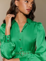 Lipsy Green Pleated Midi Summer Shirt Dress - Image 4 of 4