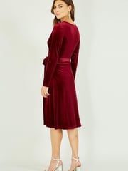 Yumi Burgundy Red Velvet Wrap Around Dress - Image 2 of 3