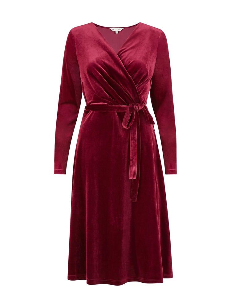 Yumi Burgundy Red Velvet Wrap Around Dress - Image 3 of 3