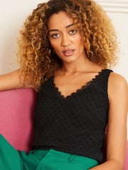 Love & Roses Black V Neck V Back Woven Vest - Image 1 of 4