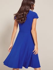 Friends Like These Cobalt Blue Petite Tailored Fit and Flare Short Sleeve Skater Dress - Image 2 of 4