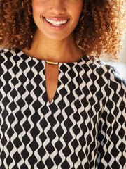Sosandar Black Printed Shift Dress With Neck Trim Detail - Image 5 of 6