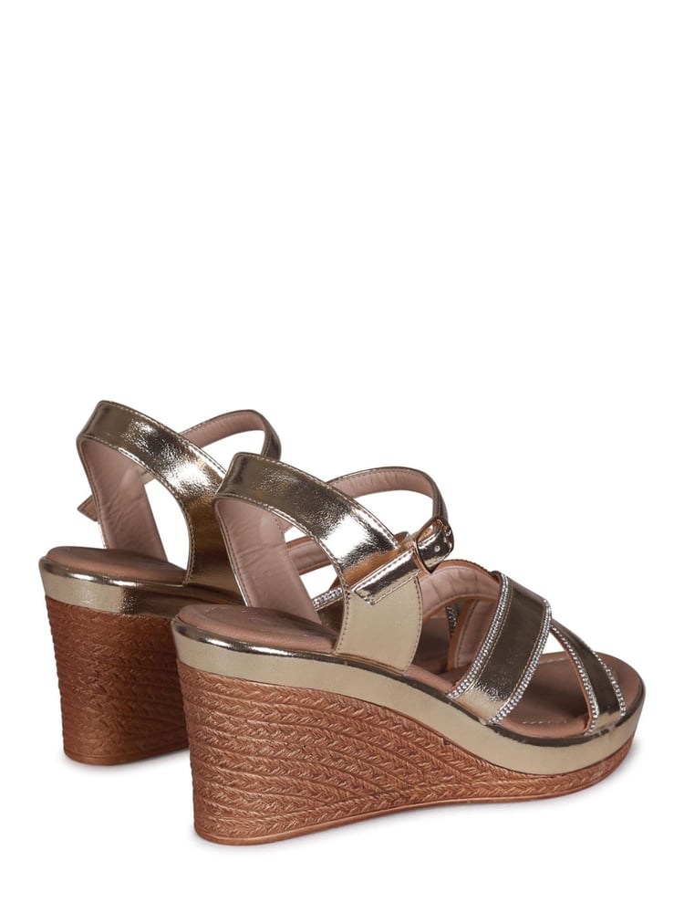 Linzi Gold Joslyn Wedge Espadrille With Cross Front Embellished Straps - Image 4 of 4