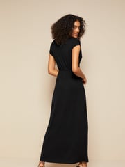 Friends Like These Black Short Sleeve Wrap V Neck Tie Waist Summer Maxi Dress - Image 2 of 4