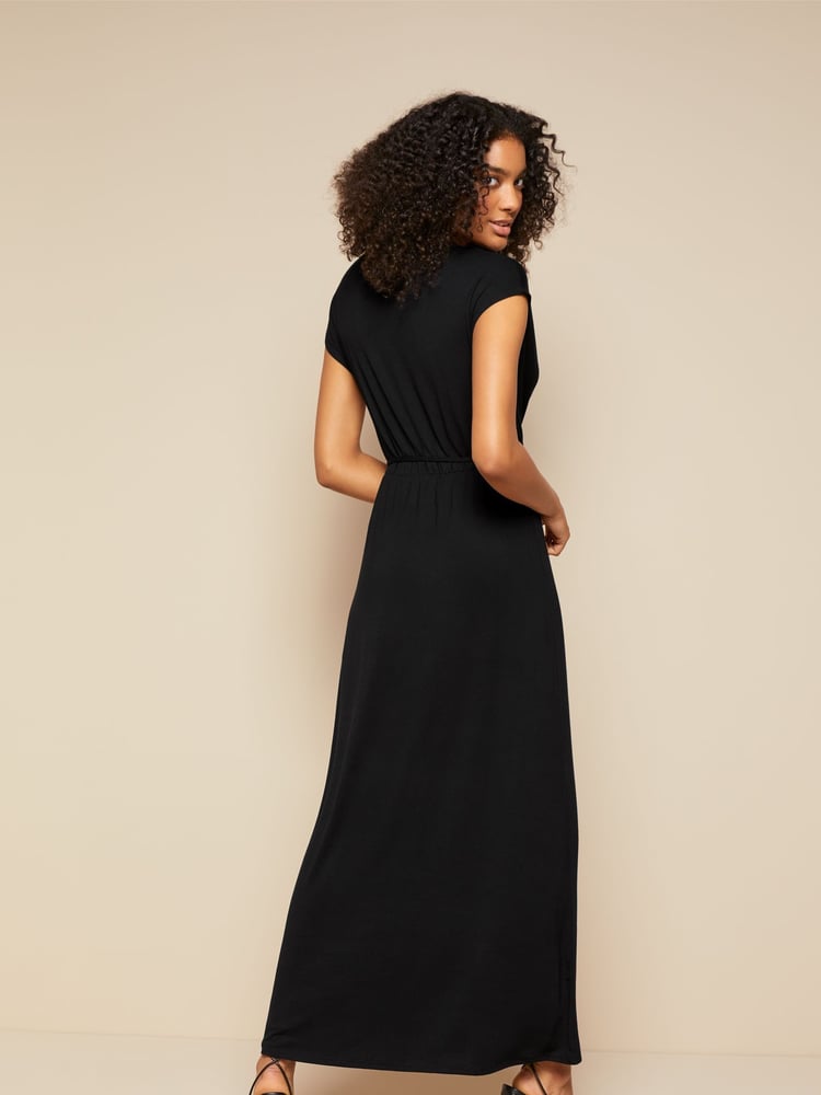 Friends Like These Black Short Sleeve Wrap V Neck Tie Waist Summer Maxi Dress - Image 2 of 4