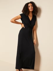 Friends Like These Black Short Sleeve Wrap V Neck Tie Waist Summer Maxi Dress - Image 3 of 4