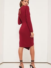 Lipsy Red V Neck Long Sleeve Bodycon Dress - Image 2 of 4