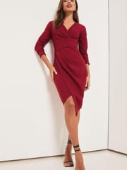 Lipsy Red V Neck Long Sleeve Bodycon Dress - Image 3 of 4