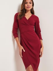 Lipsy Red V Neck Long Sleeve Bodycon Dress - Image 4 of 4