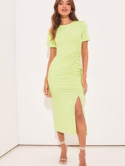 Lipsy Lime Zebra Jersey Short Sleeve Ruched Split Midi Dress - Image 1 of 4