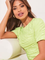 Lipsy Lime Zebra Jersey Short Sleeve Ruched Split Midi Dress - Image 4 of 4