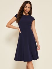 Friends Like These Navy Fit and Flare Cap Sleeve Tailored Dress - Image 1 of 3