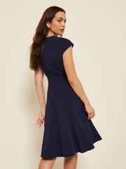 Friends Like These Navy Fit and Flare Cap Sleeve Tailored Dress - Image 2 of 3