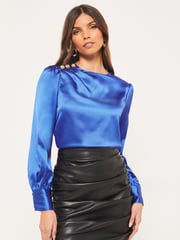 Lipsy Blue Shoulder Button Detail Long Sleeve Top - Image 1 of 4