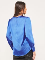 Lipsy Blue Shoulder Button Detail Long Sleeve Top - Image 2 of 4