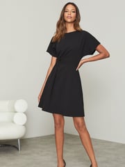 Lipsy Black Petite Twist Side Shorts Sleeve Mini Skater Dress - Image 1 of 4