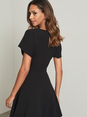 Lipsy Black Petite Twist Side Shorts Sleeve Mini Skater Dress - Image 2 of 4