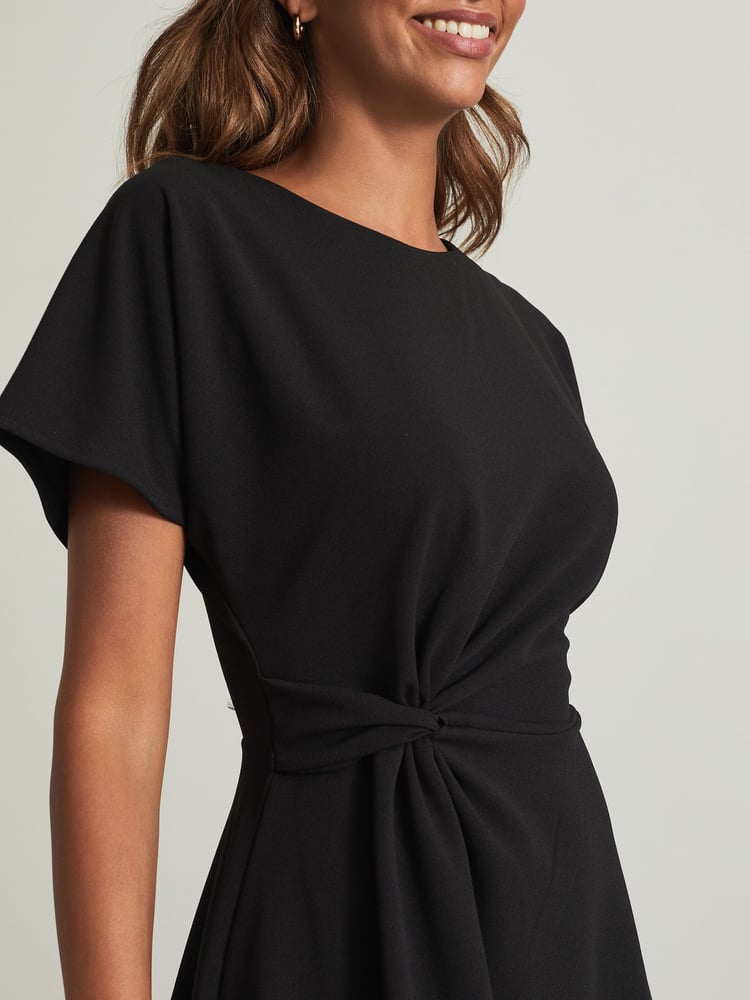 Lipsy Black Petite Twist Side Shorts Sleeve Mini Skater Dress - Image 4 of 4