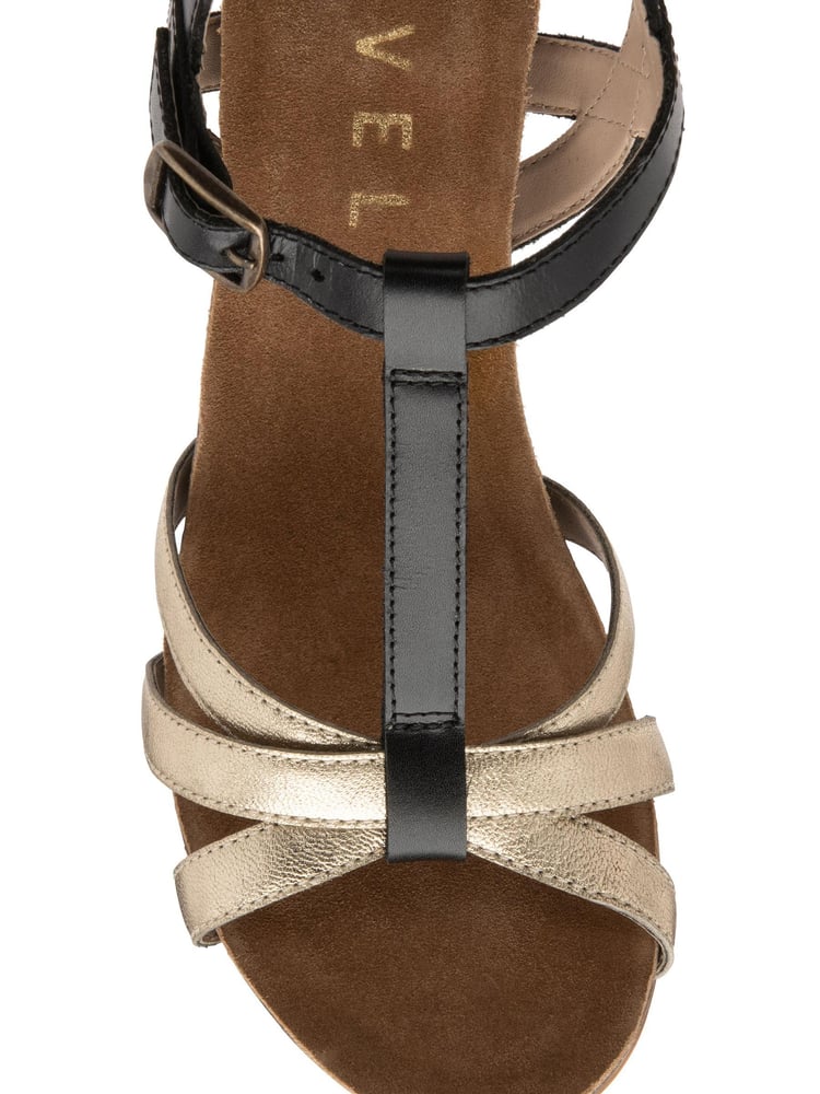 Ravel Black/Gold Gladiator Leather Wedge Sandal With Buckle Fastening - Image 4 of 4 Ravel Black/Gold Gladiator Leather Wedge Sandal With Buckle Fastening - Image 4 of 4