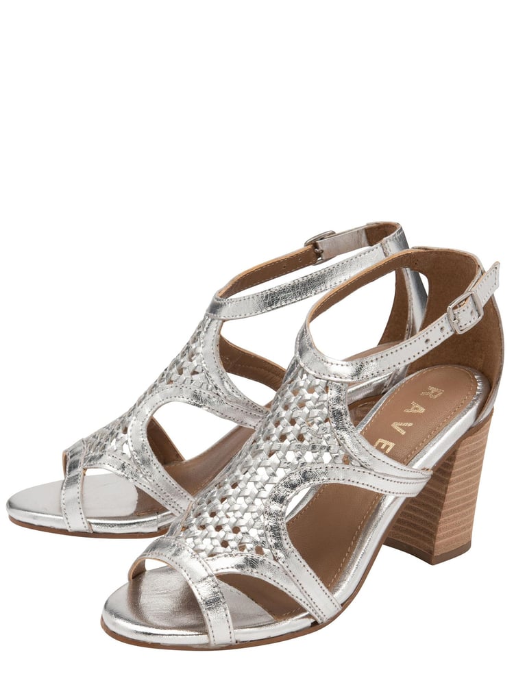 Ravel Silver Handwoven Leather Block Heel Sandal - Image 2 of 4 Ravel Silver Handwoven Leather Block Heel Sandal - Image 2 of 4
