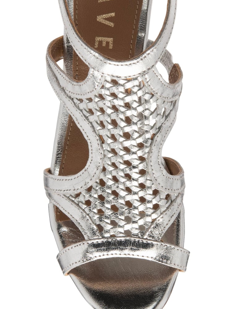 Ravel Silver Handwoven Leather Block Heel Sandal - Image 4 of 4 Ravel Silver Handwoven Leather Block Heel Sandal - Image 4 of 4
