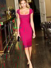 Sosandar Pink Premium Body-Sculpting Square Neck Bandage Dress - Image 3 of 5