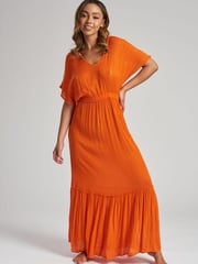 South Beach Orange Crinkle Metallic Maxi Beach Dress - Image 3 of 3