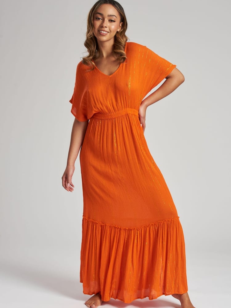 South Beach Orange Crinkle Metallic Maxi Beach Dress - Image 3 of 3