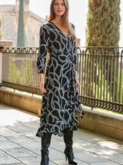 Sosandar BLACK CHAIN Ruffle Wrap Dress - Image 3 of 6