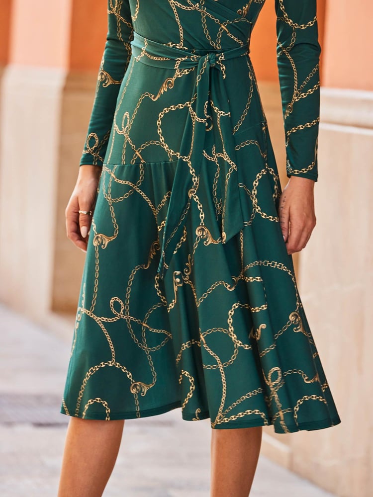 Sosandar Green Long Sleeve Wrap Midi Dress - Image 5 of 5