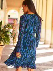 Sosandar Blue Wrap Front Dress - Image 2 of 5