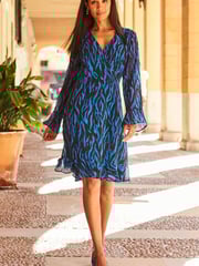 Sosandar Blue Wrap Front Dress - Image 3 of 5