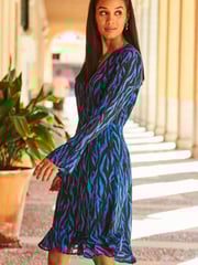 Sosandar Blue Wrap Front Dress - Image 4 of 5