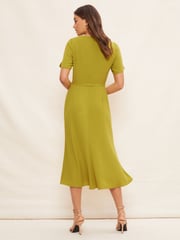 Friends Like These Green Tulip Sleeve Belted Flute Hem Midi Dress - Image 4 of 4