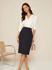 Friends Like These Navy Blue Tailored Pencil Skirt - Image 3 of 4