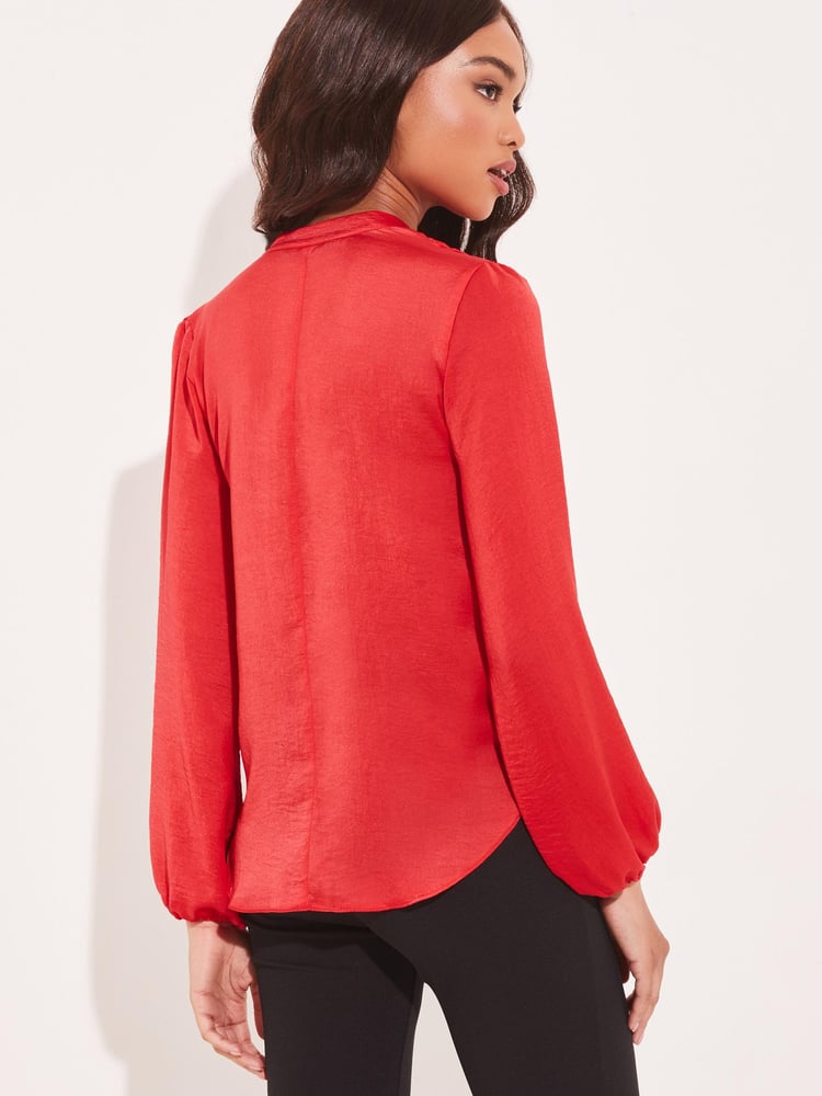 Lipsy Red Grandad Collar Long Sleeve Wrap Blouse - Image 2 of 4 Lipsy Red Grandad Collar Long Sleeve Wrap Blouse - Image 2 of 4