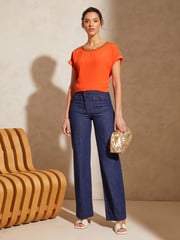 Love & Roses Orange Embellished Embellished Round Neck Roll Sleeve Top - Image 4 of 4