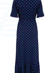 Pour Moi Navy Blue/ Aqua Megan Slinky Recycled Stretch Frill Detail Midi Wrap Dress - Image 5 of 5